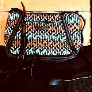 Vera Bradley small teal brown black purse with leather strap